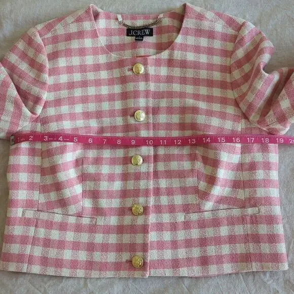 J Crew Louisa Lady Jacket in Pink Gingham Terry Tweed w/ Gold Buttons Size 8 - Picture 7 of 11